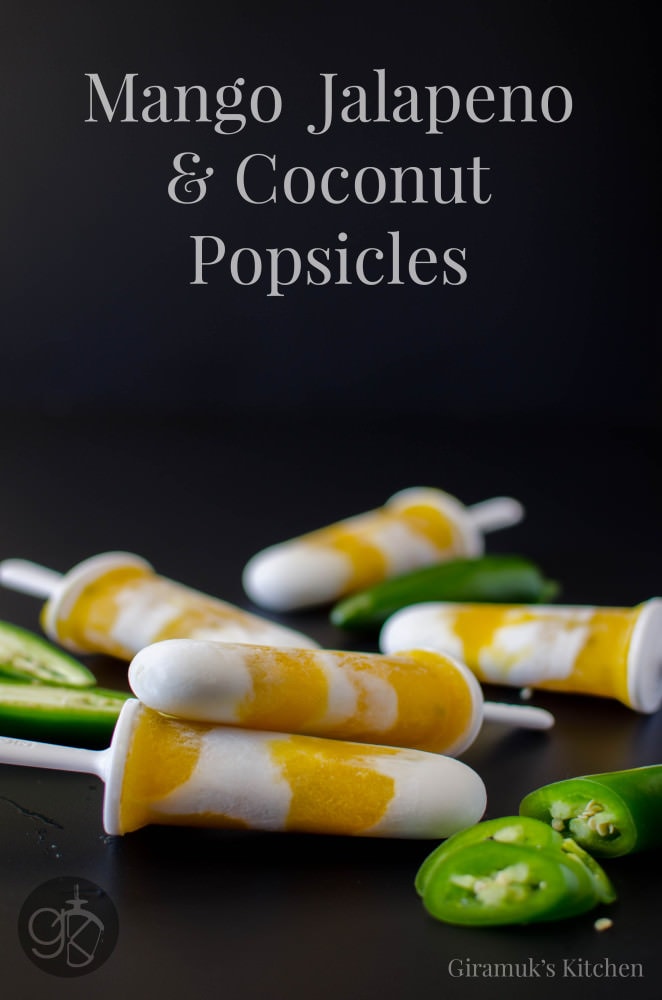 Mango Jalapeno and Coconut Popsicles - Creamy, Fruity with a little zing! Perfect for Summer.