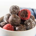 Chocolate Chia Bliss Balls - fudgy, chocolatey and insanely delicious AND they're healthy, vegan, and paleo too! Just FOUR ingredients and a few minutes to make these treats your family will love!