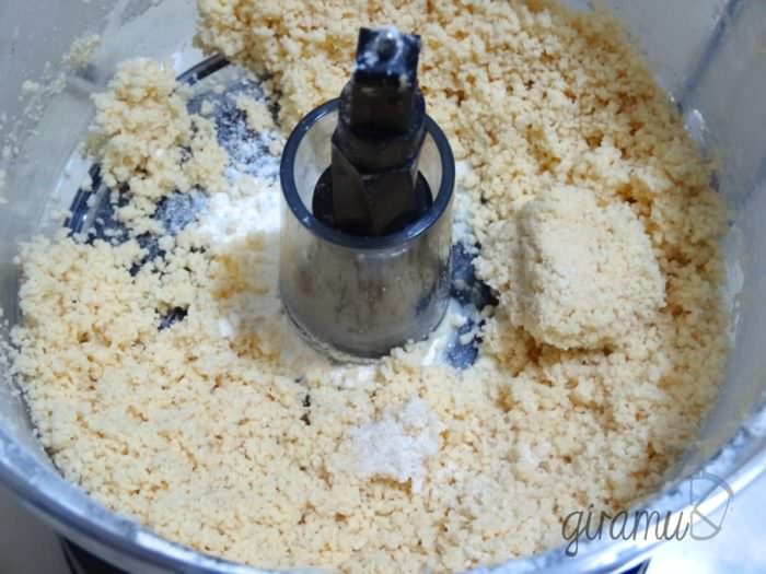 Flour formed into clumps in the food processor