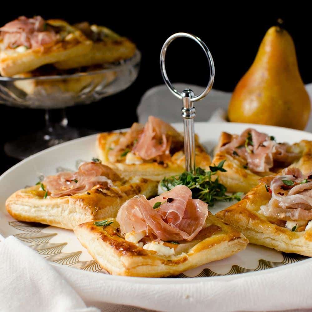 Pear, Prosciutto, Goat Cheese and Honey Tarts