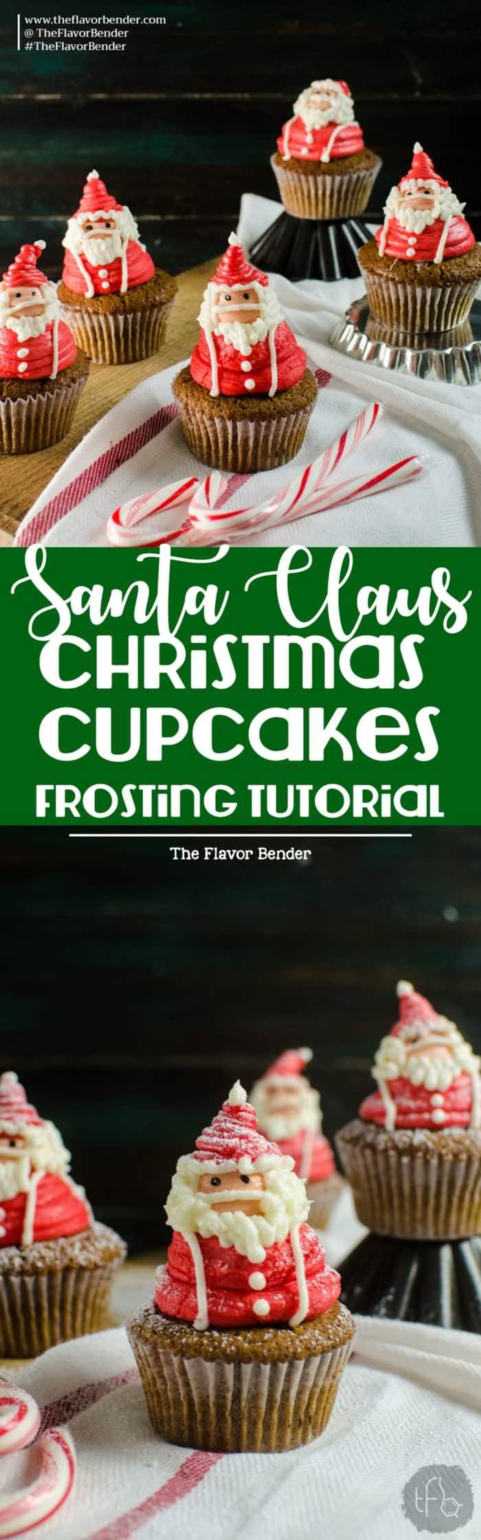 Santa Claus Cupcakes - An easy to follow STEP BY STEP (GIF & Printable) frosting guide for awesome Santa Claus Cupcakes (Christmas cupcakes) with a cream cheese frosting decoration!