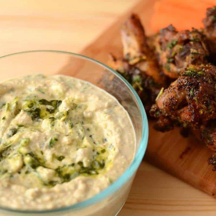 Spicy Green Curry Yoghurt dip with Coriander crispy Chicken wings