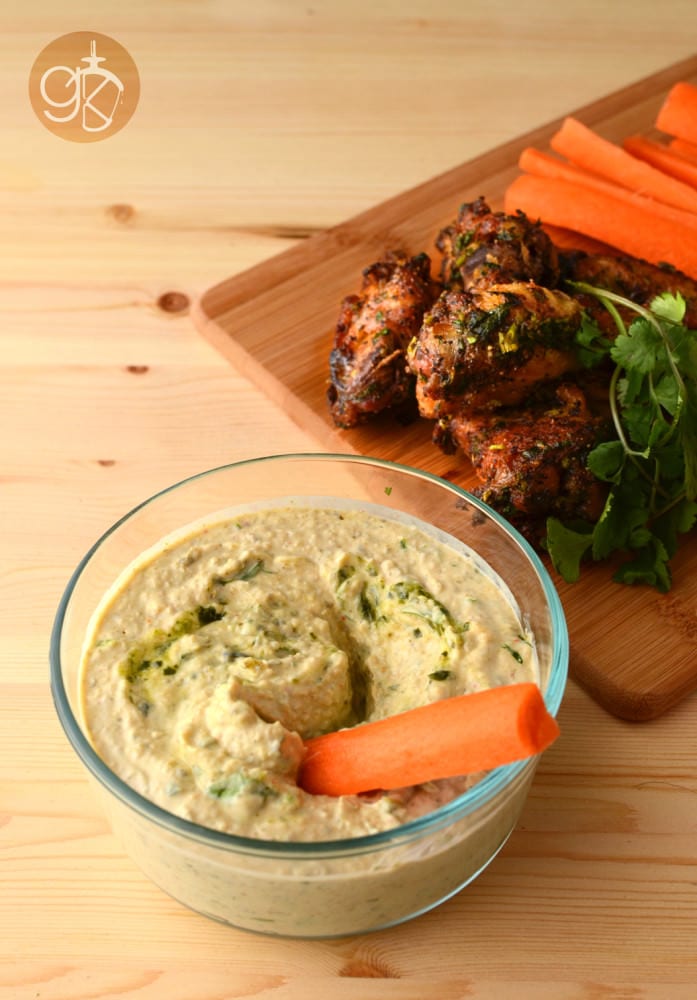 Spicy Green Curry Yoghurt dip with Coriander crispy Chicken wings