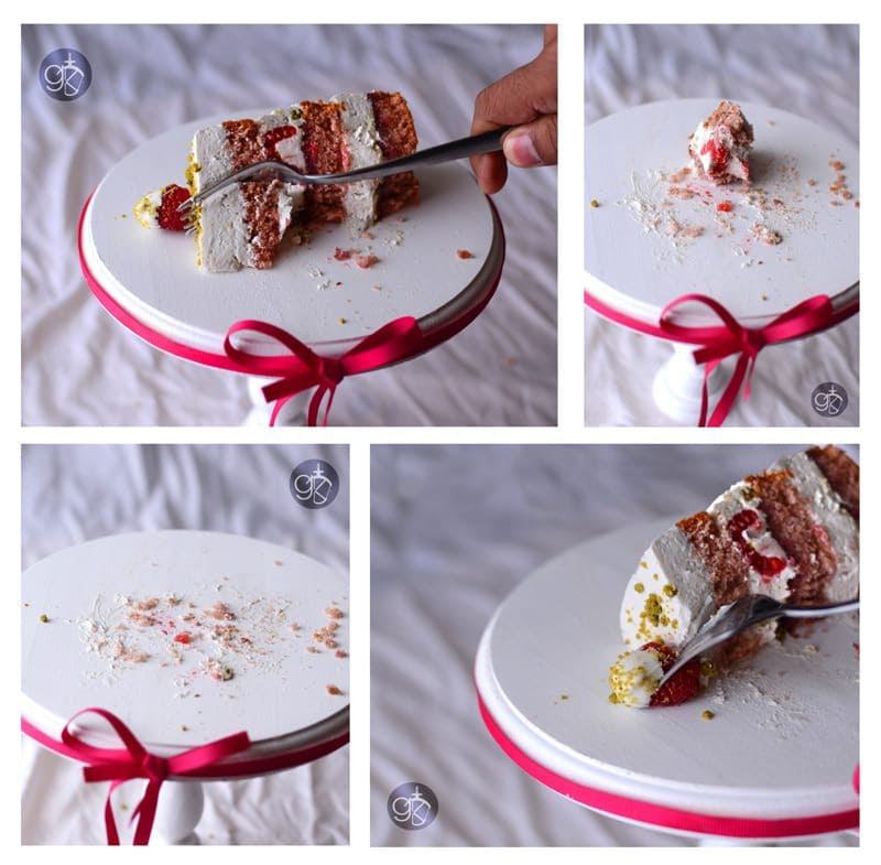 Raspberry cake with Pistachio and Rose water Swiss Meringue Buttercream.