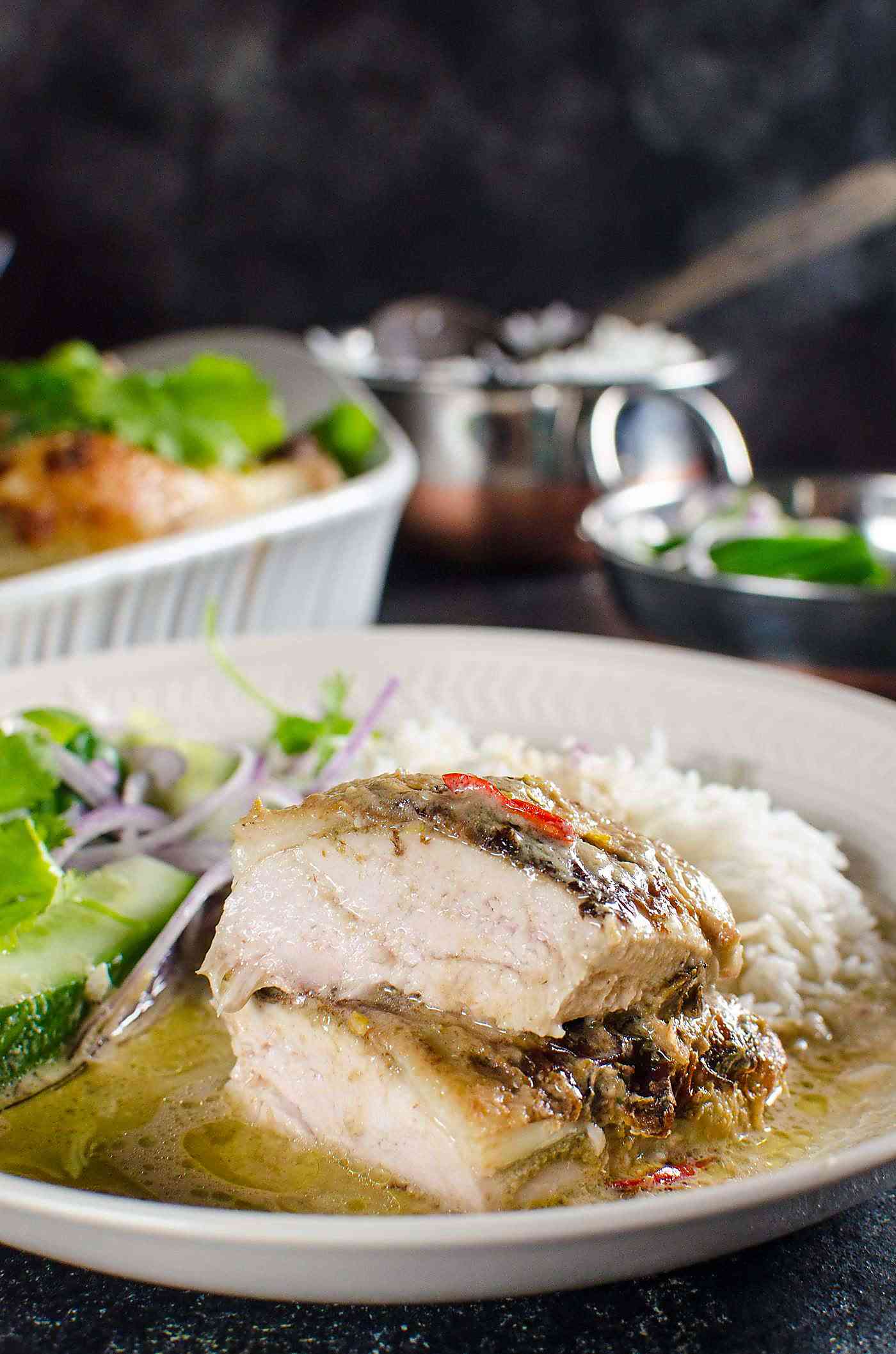 Thai Green Curry Roasted Chicken - Tips to make perfectly cooked, succulent flavorful Roast Chicken with a creamy and spicy Thai Green Curry gravy