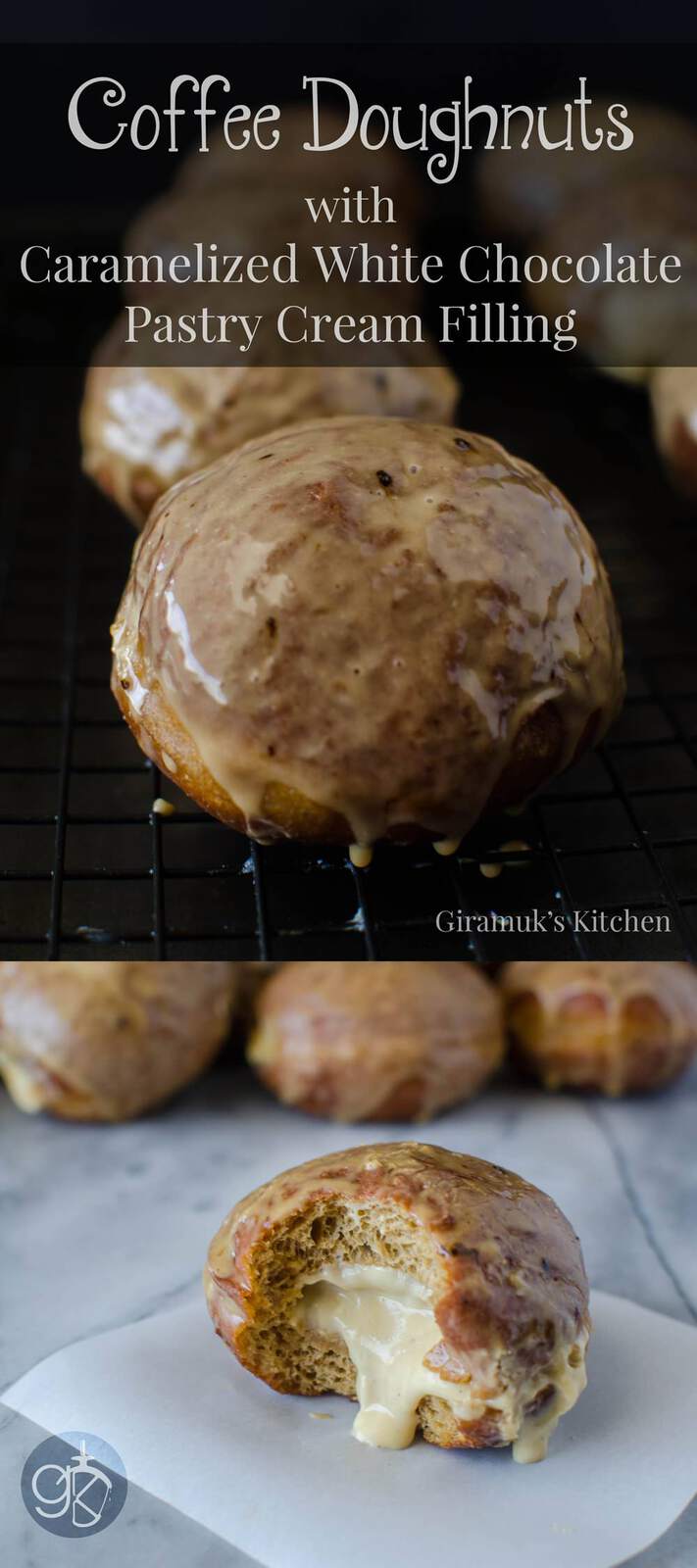  Glazed Coffee Doughnuts with Caramelized White Chocolate Pastry Cream Filling