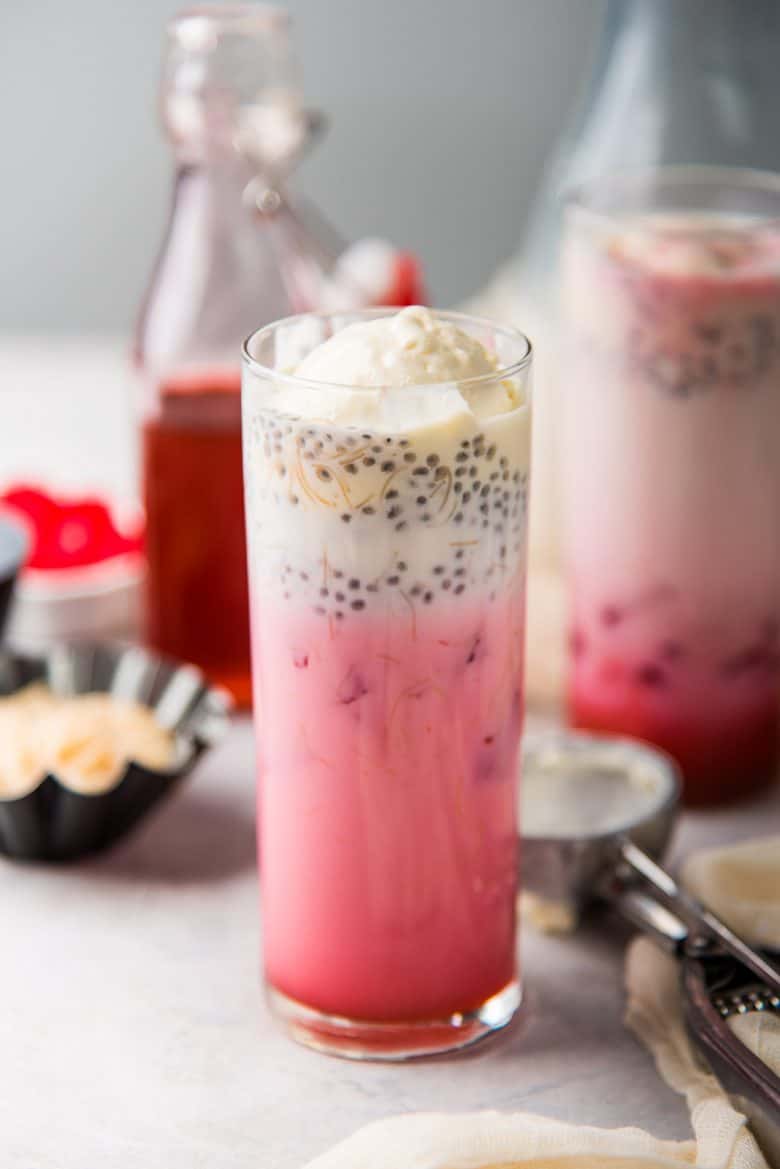 A pink drink - Rose and vanilla milkshake drink for summer