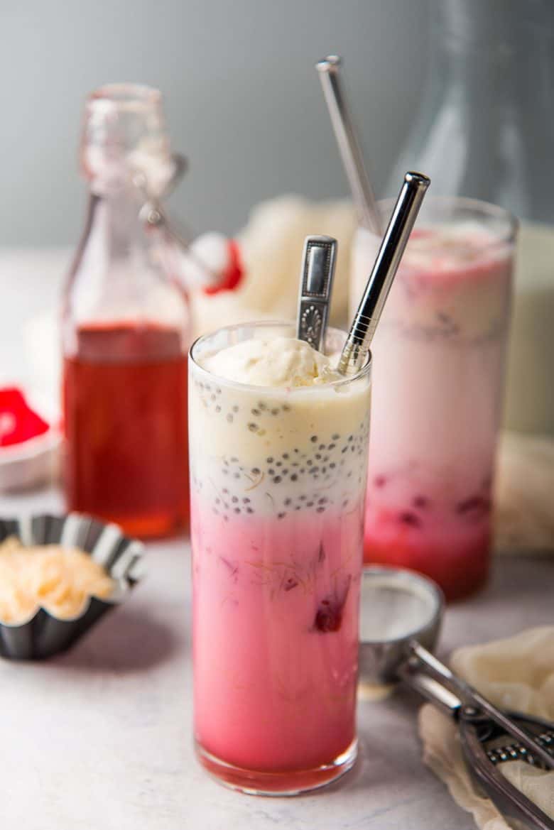 Traditional falooda drink, topped with ice cream