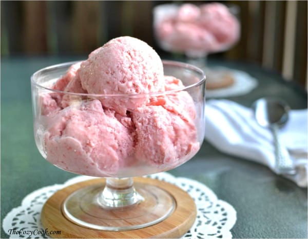 25 Delicious Frosty Summer Desserts Round up - Strawberry Rhubarb Sorbet