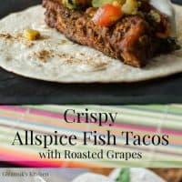 Crispy Allspice Fish Tacos with Salsa and Roasted Grapes - Smoky and spiced Tilapia fillets lightly floured and fried. Crispy and delicious, it's perfect to eat on its own or in a taco with a fresh crunchy salsa!