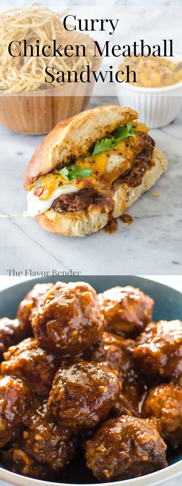 Curry Chicken Meatball Sandwich - Take your Meat Ball Subs to the next level with these Chicken meatballs made from scratch in a delicious spicy curry sauce and served in rolls with melted cheese and a cold, sweet and spicy mango chutney. 
