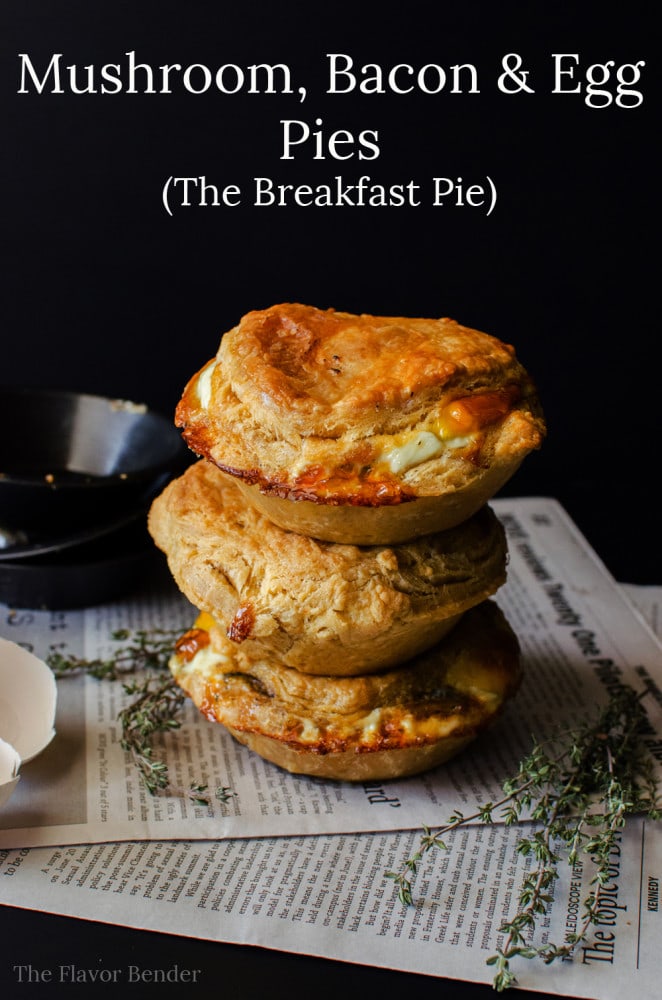 Mushroom, Bacon & Egg Pies - The perfect Breakfast Pie! These can be made ahead of time and frozen and baked when you need them! Delicious and so filling, it's the perfect Breakfast/Brunch (or even lunch or dinner) meal! Can be made with pre made puff pastry, or make your own rough puff pastry. 