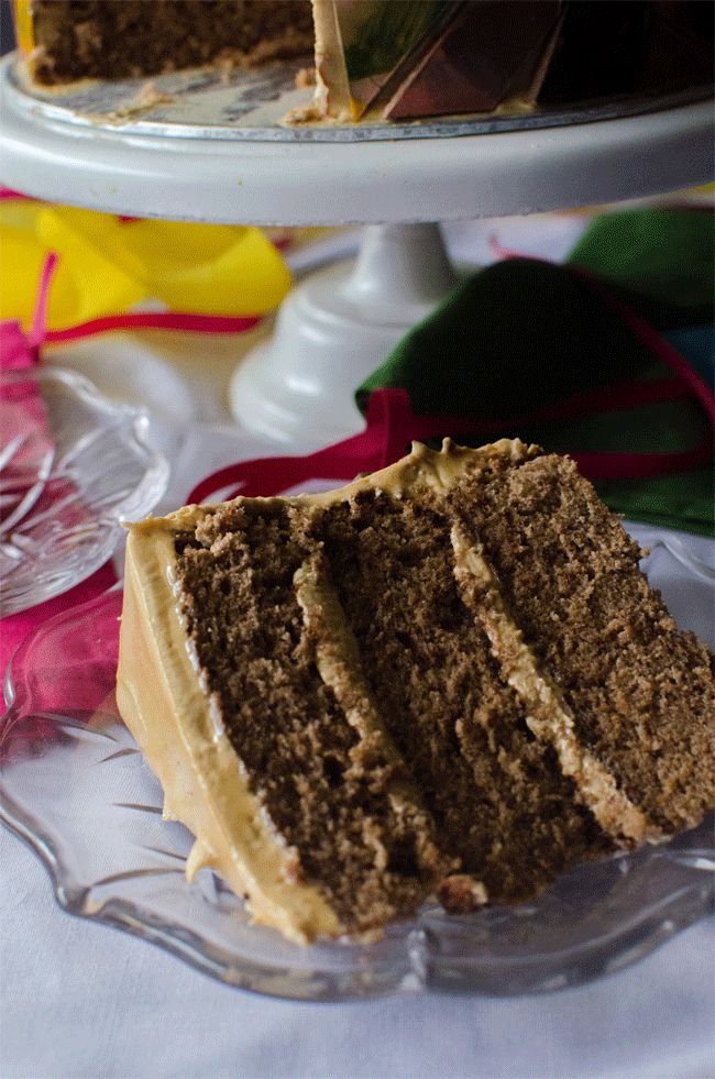  Mocha Genoise Cake with Coffee Caramel Frosting - The perfect Celebration Cake. Light Chocolate genoise cake, soaked with coffee and covered with Coffee and burnt Caramel Buttercream Frosting!