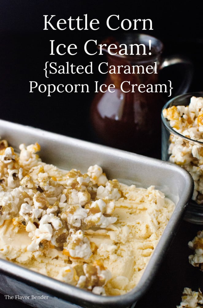 Creamy Kettle Corn Flavoured Popcorn Ice Cream! Made with Caramel with a salty bite just like Kettle Corn. This Salted Caramel Popcorn ice cream is just full of popcorn flavour! Absolutely delicious and the perfect movie time ice cream as you can personalize it with you favourite candy bars too!