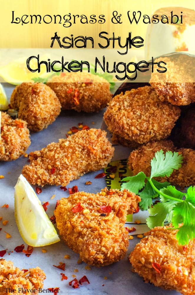 Panko crumbed Lemongrass and Wasabi Chicken Nuggets from scratch! These Asian-style Chicken nuggets are crunchy, flavor packed AND freezer friendly! Infinitely better than store bought or fast food!