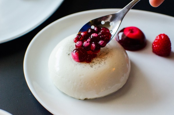 White Chocolate Coconut Panna Cotta with Hibiscus Syrup Pearls. Hibiscus pearls made using Reverse Spherification, but can be served without spherification as well. Sweet, creamy perfectly "jiggly" panna cotta with delicious sweet, citrusy hibiscus with hints of raspberry!
