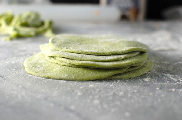 Green Dumpling dough or Potsticker dough made with Spinach puree! Perfect for pan-fried potstickers or steamed dumplings!