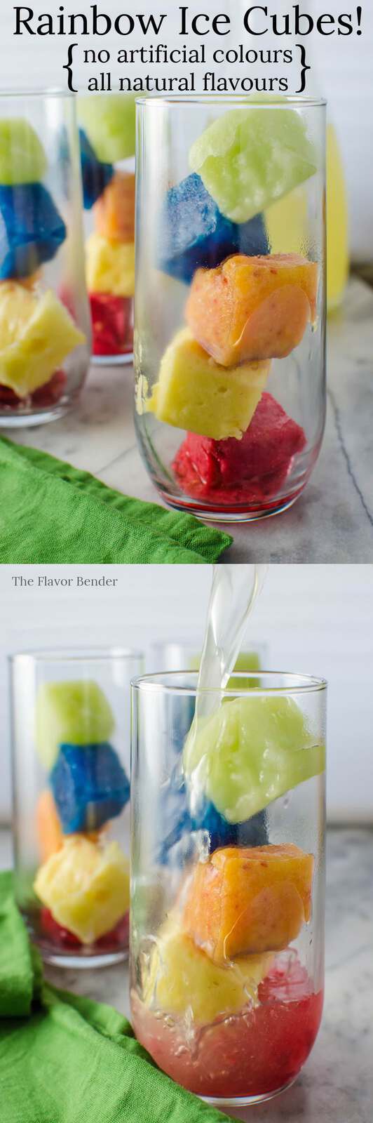 Rainbow Ice Cubes - Make your drinks like your favourite lemonade, fun with these Rainbow Ice Cubes all made with natural colours and flavours to add more fruityness to your rainbow lemonade!