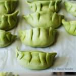 Green Dumpling dough or Potsticker dough made with Spinach puree! Perfect for pan-fried potstickers or steamed dumplings!