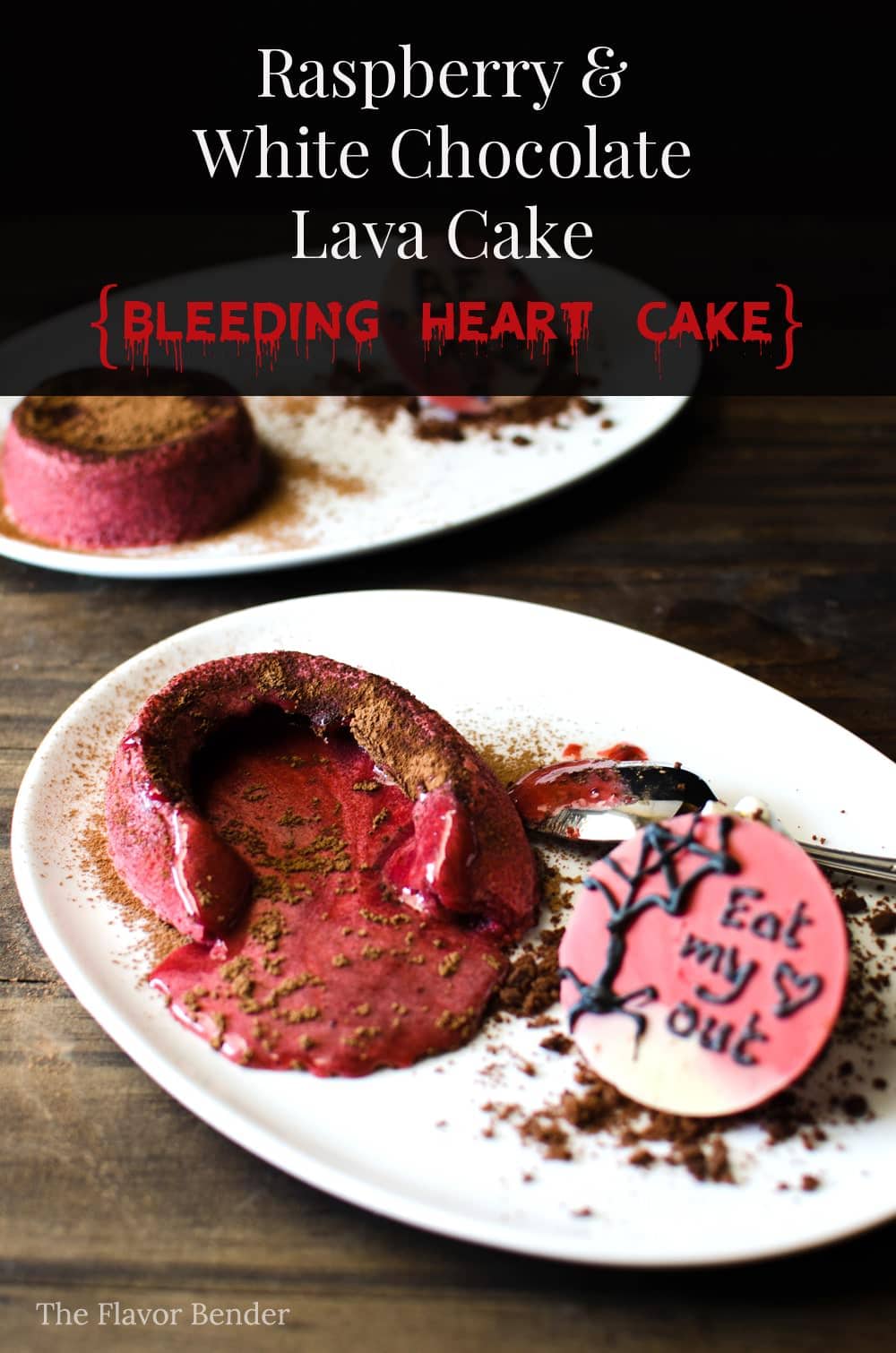 Raspberry White Chocolate Lava Cake {The Bleeding Heart Cake} - A delightfully decadent cake that is deliciously grotesque for Halloween or disturbingly romantic for valentines! The perfect dessert for the overly attached girlfriend!