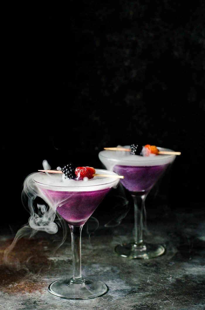 The Witch’s Heart Cocktail – A dreamy, whimsical and magical Halloween Cocktail made with Blackberry Shimmery liqueur! Are you brave enough to drink The Witch's Heart?