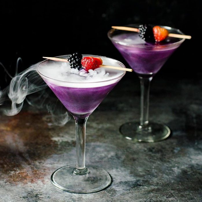 The Witch’s Heart Cocktail – A dreamy, whimsical and magical Halloween Cocktail made with Blackberry Shimmery liqueur! Are you brave enough to drink The Witch's Heart?