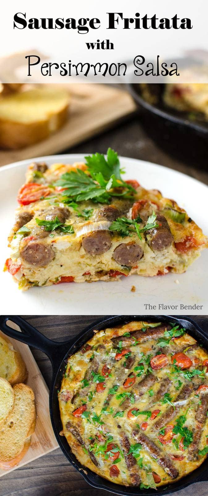 Sausage Frittata with Persimmon Salsa - This Sausage and Bucheron goat cheese studded Frittata with Persimmon Salsa is quick, easy, nutritious and oh so tasty!