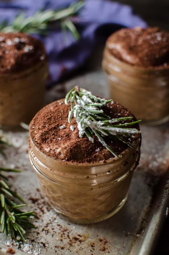 Rosemary infused French Chocolate Mousse - My twist on the Classic French Chocolate Mousse with earthy, floral flavours mingling with the bittersweet creaminess. 