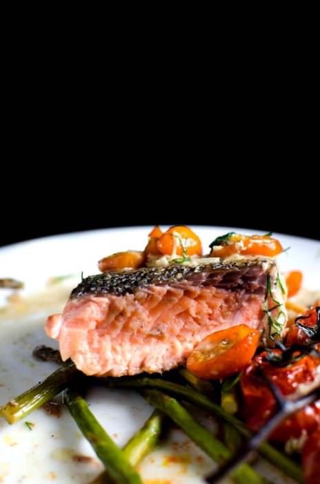 Brown Butter Pan Fried Salmon with Roasted Kumquats and Vegetables - A meal that is ready in 30 minutes and with insane flavours! Perfect for a family meal or for entertaining guests. Flavours so good, they will think you hired a chef. 