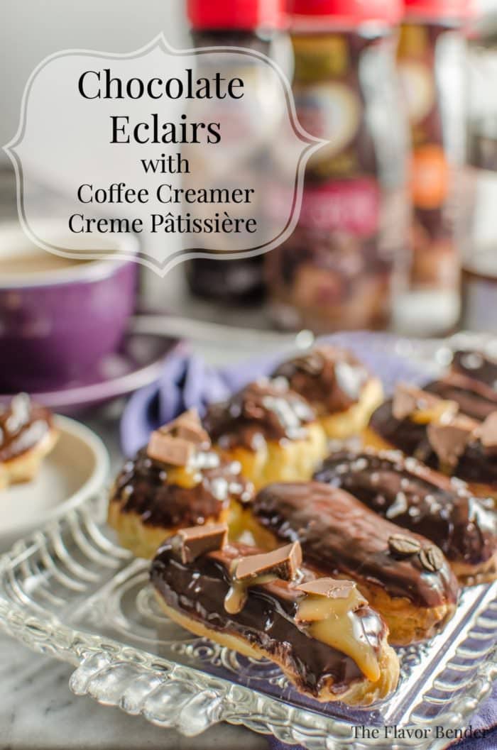 Perfect Mini Chocolate Eclairs with Coffee Creamer Creme Patissiere. Absolutely delicious, easy pastry cream made with Coffee-Mate® Chocolate Boutique Coffee Creamer, inside a perfect mini Eclair shell. #SipIndulgence with these delicious treats! #Sponsored #collectivebias