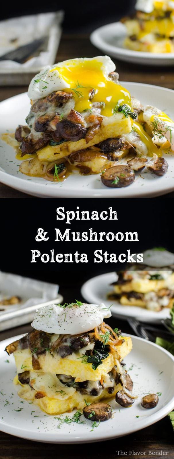 Spinach and Mushroom Polenta Stacks - a delicious Vegetarian recipe that's perfect for brunch, lunch or dinner! 