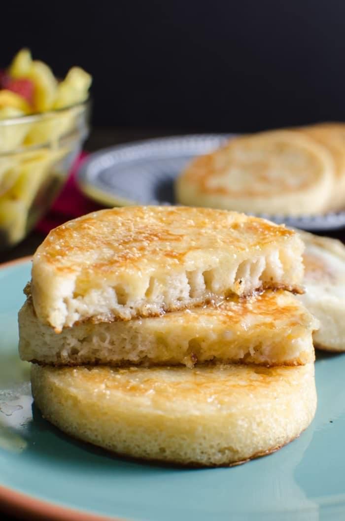 Crumpets with Honey and Coconut - These are the BEST gluten free or ANY kind of crumpet you'll ever eat! Reminiscent of a Sri Lankan Hopper, but far easier to make. Even better with an Egg cooked IN IT! - CLICK TO GET THE RECIPE or RE PIN TO SAVE!