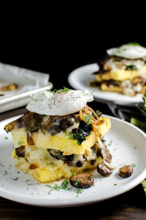 Spinach and Mushroom Polenta Stacks - a delicious Vegetarian recipe that's perfect for brunch, lunch or dinner!