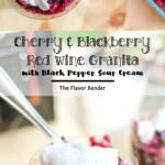Cherry and Blackberry Red Wine Granita with Sweetened Black Pepper Sour Cream. - A delicious and simple dessert that is perfect for summer! Fruity, sweet, boozy and full of flavor and then topped with a creamy, tangy sour cream with a little spice! Made with Black Box Wines. REPIN to save! CLICK to get the recipe! #TheFlavorBender
