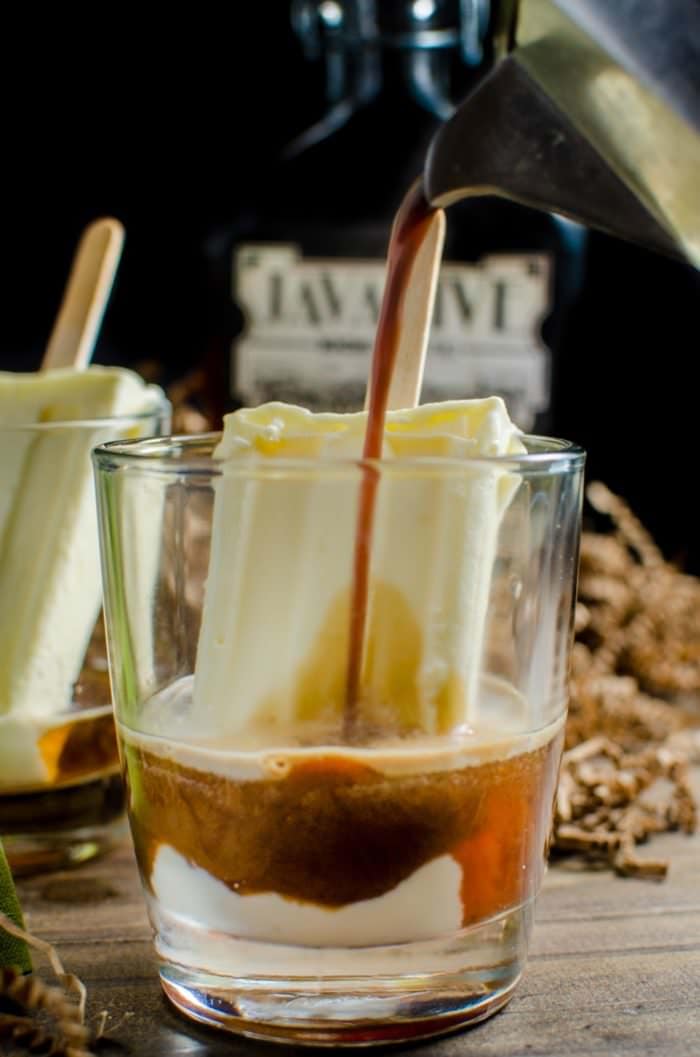 Boozy Iced Coffee Float (Boozy Affogato Float) Give your coffee the Boozy treatment with this delicious Spiked Iced Coffee Float with homemade coffee liqueur (from Uncommon Goods) and Creamy Vanilla Popsicles!