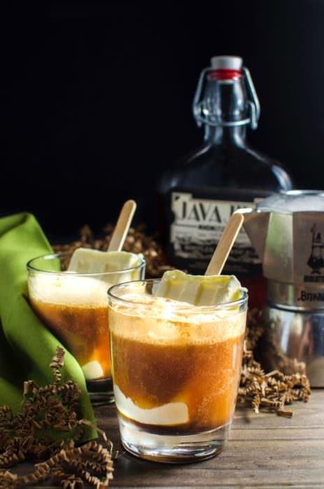 Boozy Iced Coffee Float (Boozy Affogato Float) Give your coffee the Boozy treatment with this delicious Spiked Iced Coffee Float with homemade coffee liqueur (from Uncommon Goods) and Creamy Vanilla Popsicles!