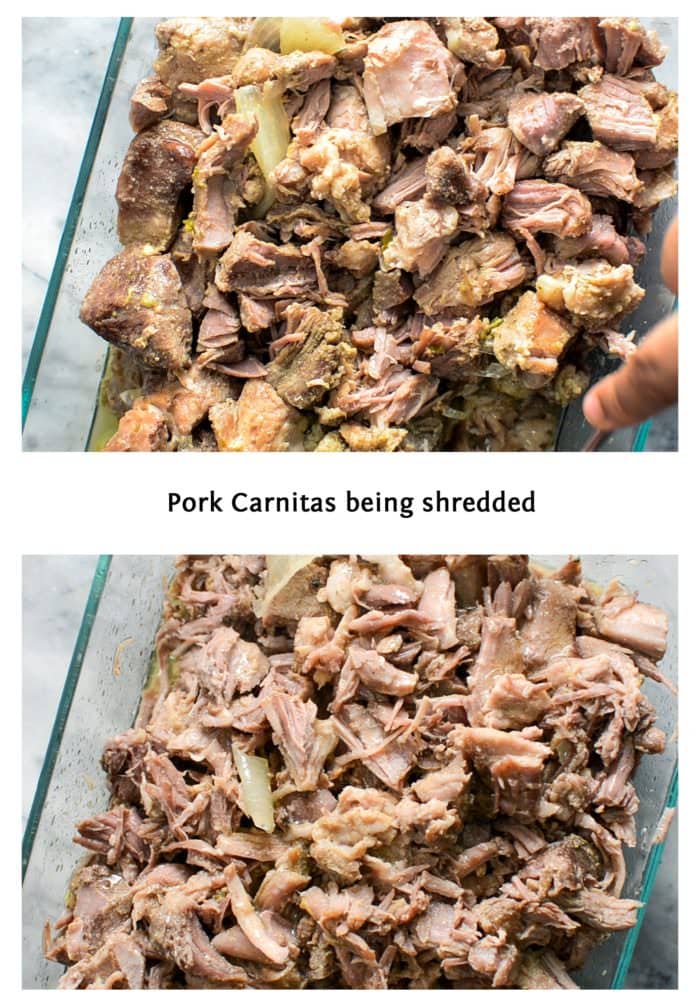 Tequila Braised Slow roasted Pork Carnitas - These Pork Carnitas have been braised in a flavor packed liquid in the oven! It is unbelievably juicy and melts in your mouth that you might not want to share it. Perfect for Tacos, Burritos, Enchiladas, Tostadas, or any Tex mex Party! REPIN for later. CLICK to get the recipe. #TheFlavorBender