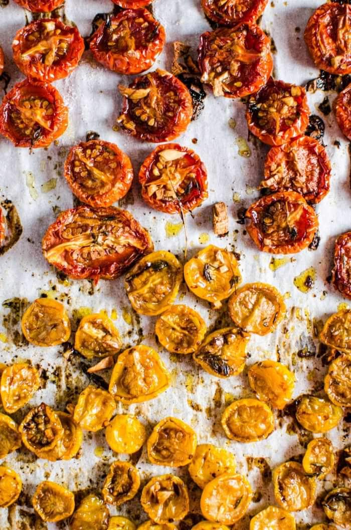 Juicy Slow Roasted Tomatoes - A simple way to make your tomatoes taste even better AND last longer! Different flavor combos for different tastes and so many uses!