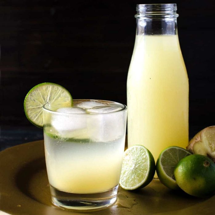 Homemade Ginger Limeade - a delicious, sweet, tart, drink with the warmth & spicy flavour of ginger. Easy to make, and make it your own with water, or soda or even alcohol!