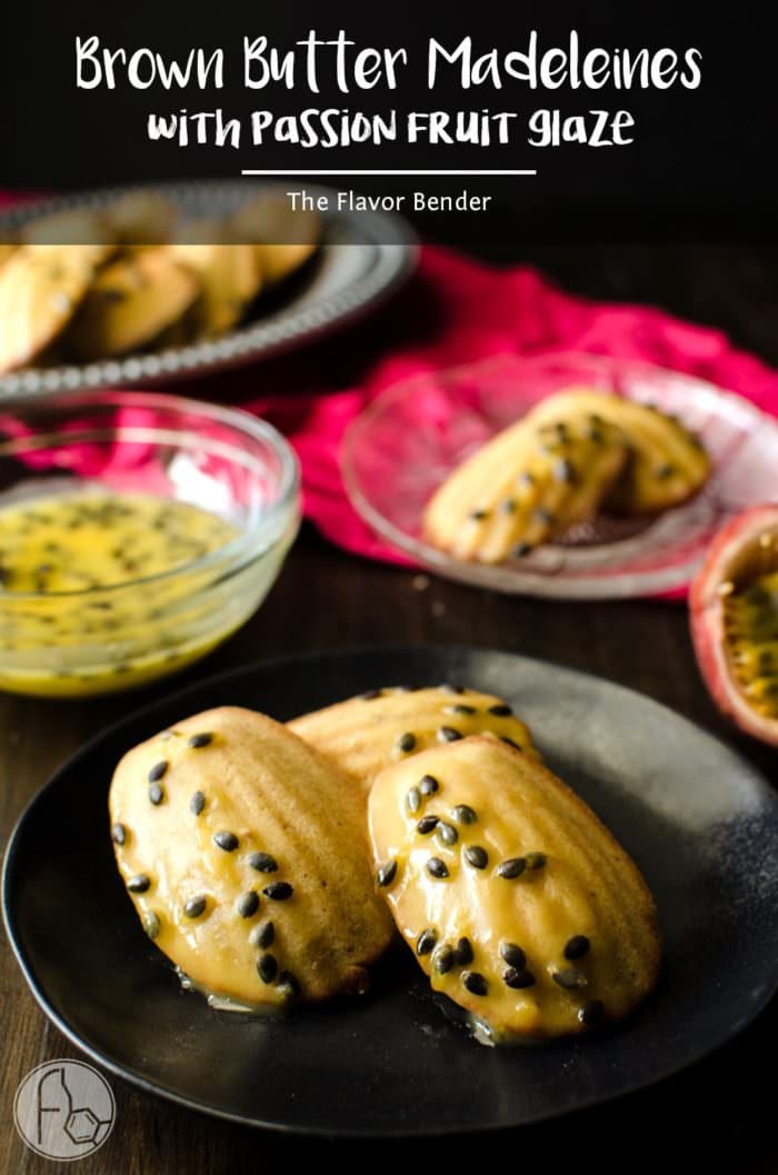 Brown Butter Madeleines with Passion fruit Glaze - Get your holiday baking off to an amazing start with these beautifully baked Madeleines with a soft, sponge cake center and crisp, browned edges and a delicious nutty brown buttery flavor and a sweet and tangy passion fruit glaze! PLUS tips to get PERFECT Madeleines every time!