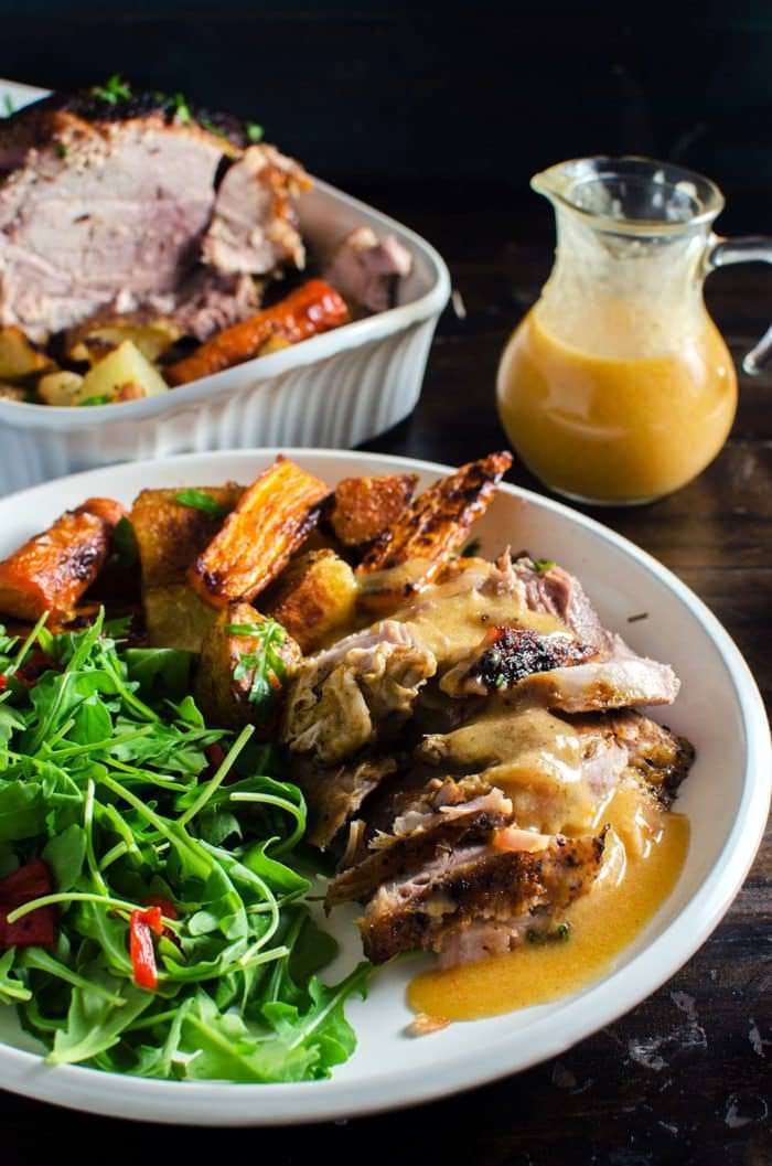 Slow Braised Pork Roast with Spiced Pear and Apple Sauce - a moist, tender and an incredibly flavorful dinner, with less than 30 minutes of prep time!