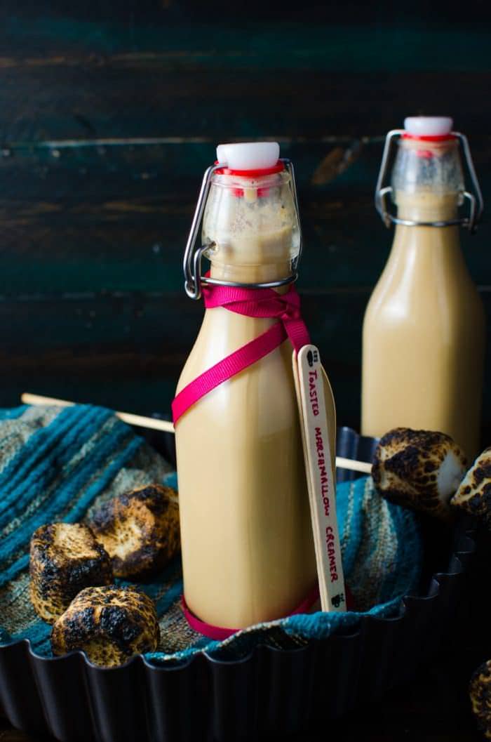 Homemade Toasted Marshmallow Creamer - A delicious, flavorful and EASY Toasted Marshmallow Coffee Creamer to flavor your morning coffees or even make cocktails! Makes an excellent gift to the coffee lover in your family! Plus it's Dairy Free Friendly too. Get the recipe from The Flavor Bender