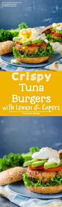 crispy tuna burger with lemon and capers