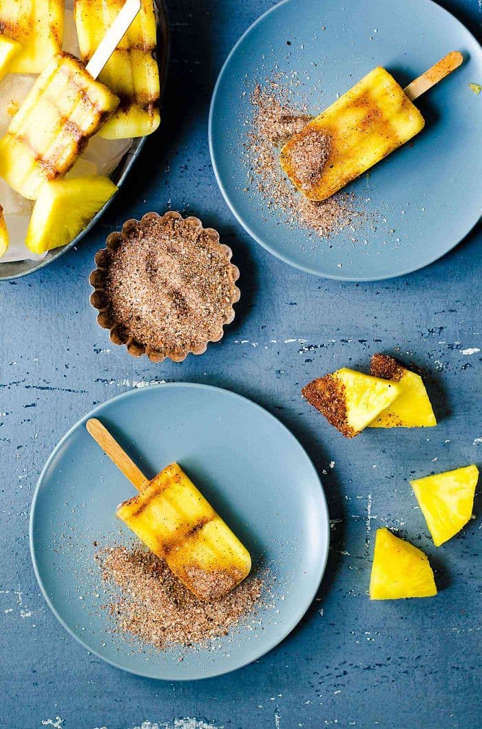Spicy Pineapple Popsicles (Paletas) - layered with a spicy, salty spice mix that enhances the fruity freshness and sweetness even more! 
