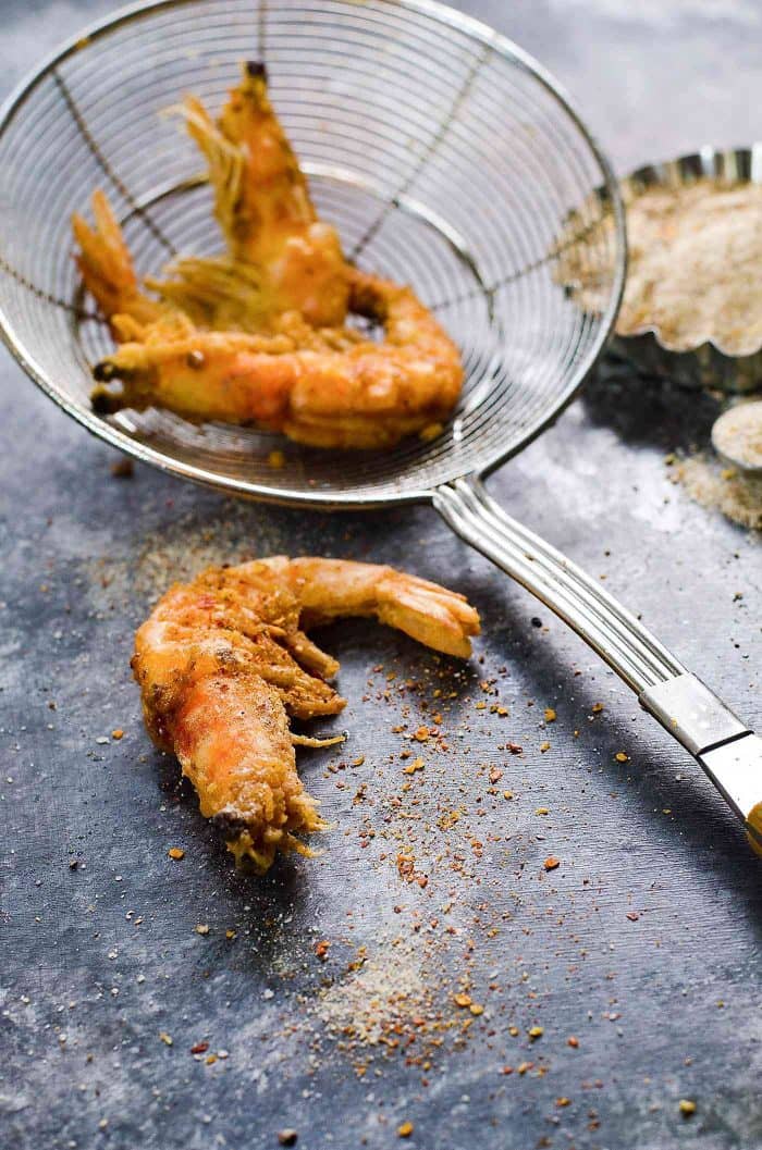 Szechuan Salt and Pepper Shrimp - This recipe works best with head on fresh shrimp, but you can use shrimp without the head as well.