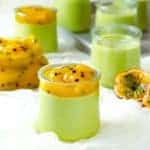 Creamy Matcha Panna Cotta (Green Tea Panna Cotta) with sweet, fruity, tart Passion Fruit Mango Compote. A simple make ahead dessert that is light, refreshing and perfect for parties!