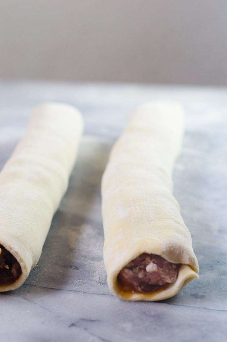Easy Pork Sausage rolls - Make sure the rolls are tightly rolled up.