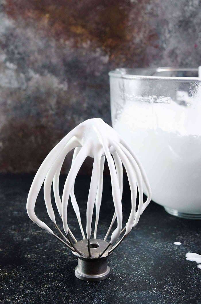 Marshmallow mix on a balloon whisk