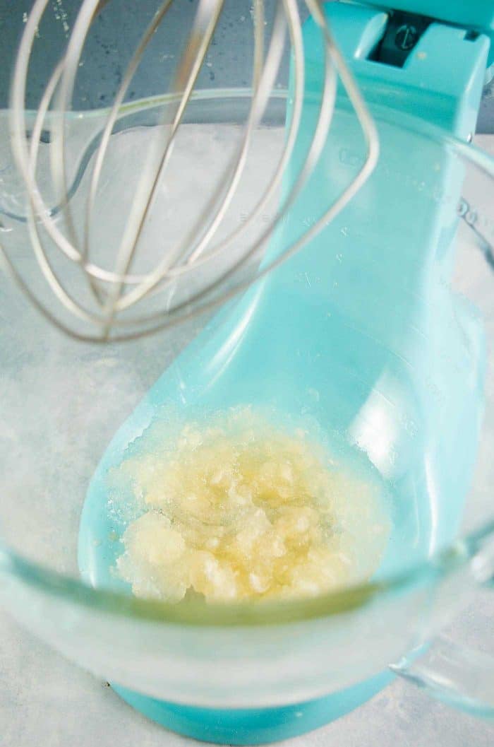 Bloomed gelatin in the mixer bowl