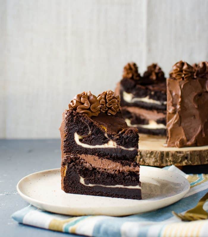 Cheesecake stuffed Devils Food Cake - From Secret Layer Cakes Cookbook